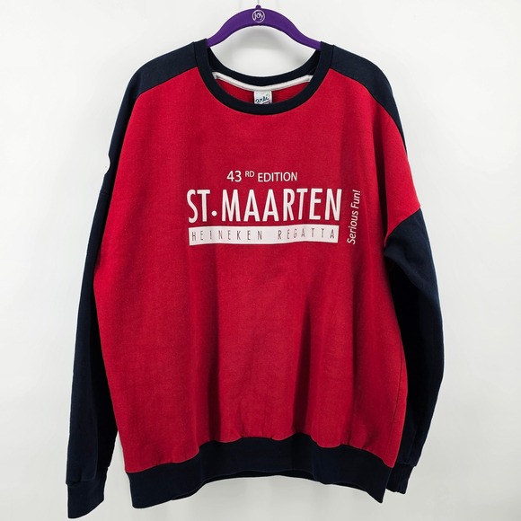 Arli Sweatshirt Large Red St Maarten Heineken Regatta 43rd Crewneck Colorblock